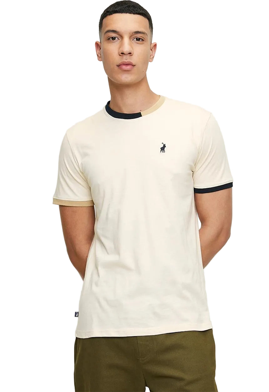 Polo T-Shirt Colour Block Tipped Cuff Cream White