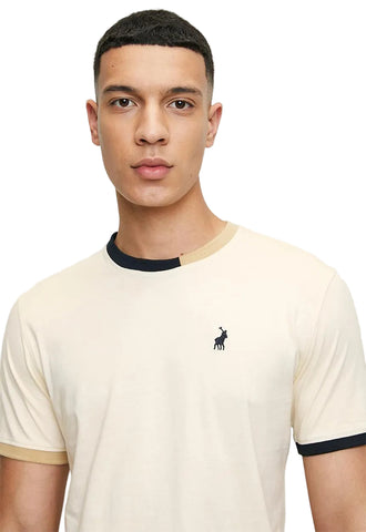 Polo T-Shirt Colour Block Tipped Cuff Cream White