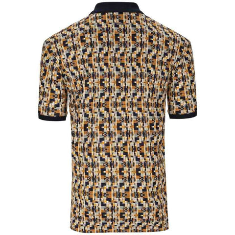 The Polo Geometric Printed Double Mercerised Short Sleeve Golfer – Black Gold