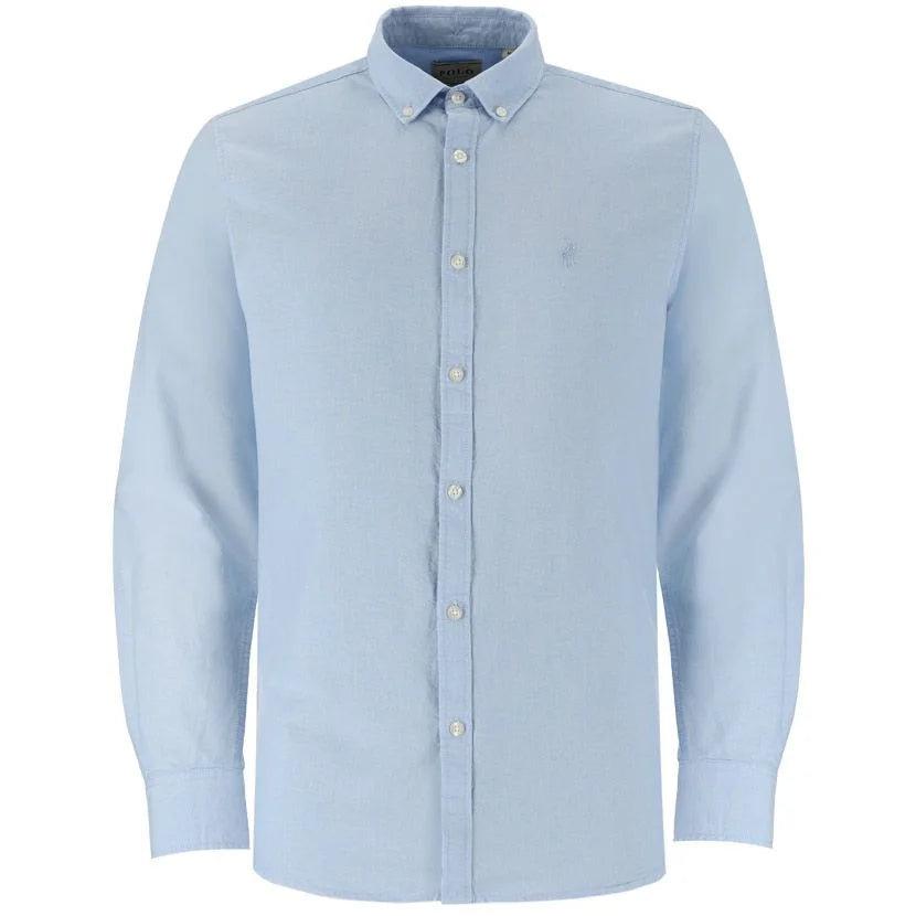Polo Shirts Long-Sleeve Classic Plain Oxford Light Blue