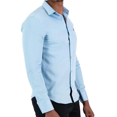 Polo Shirt Mens Long-Sleeve Essential Sateen Blue