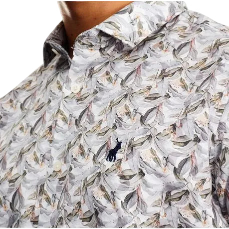Polo Shirt Mens Short-Sleeve Floral Printed Aqua