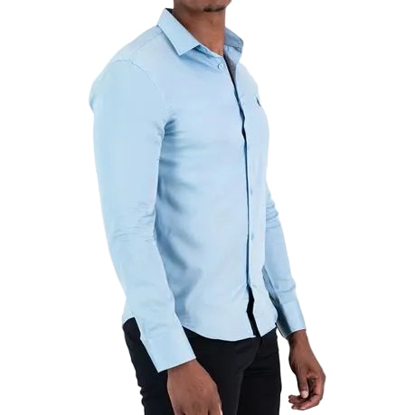 Polo Shirt Mens Long-Sleeve Essential Sateen Blue