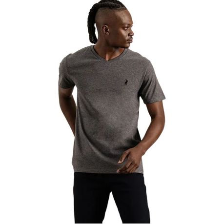 Polo T-Shirt Mens V-Neck Charcoal