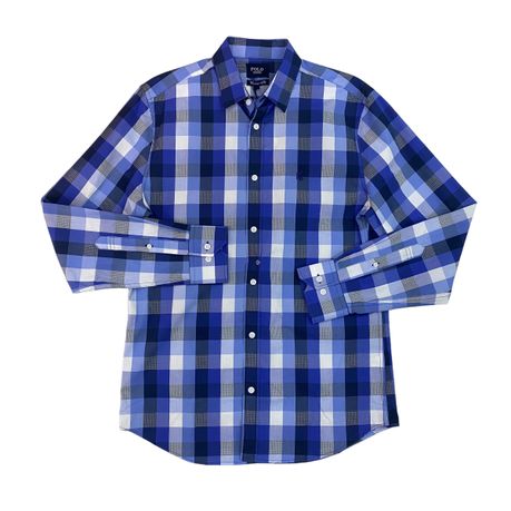 Polo Shirt Mens Long-Sleeve Custom Check Blue
