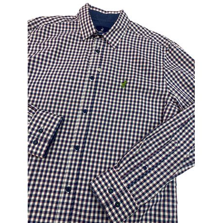 Polo Shirt Mens Long-Sleeve Custom Gingham Navy