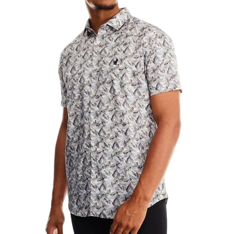 Polo Shirt Mens Short-Sleeve Floral Printed Aqua