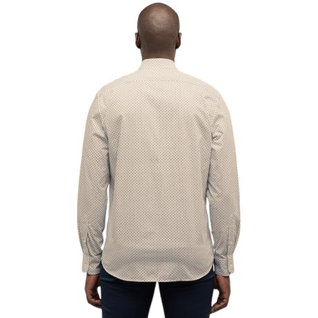 Polo Shirt Mens Long-Sleeve Geo Print Fatigue/White