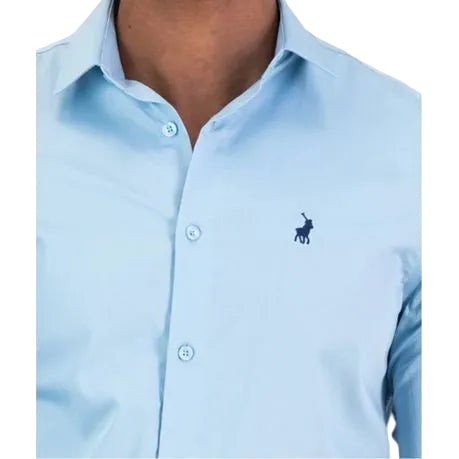Polo Shirt Mens Long-Sleeve Essential Sateen Blue