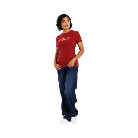 Polo T-Shirt Ladies Anele Embelished Chili Red