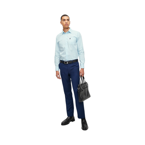Polo Shirt Mens Long-Sleeve Relaxed Fit Pocket Light Blue