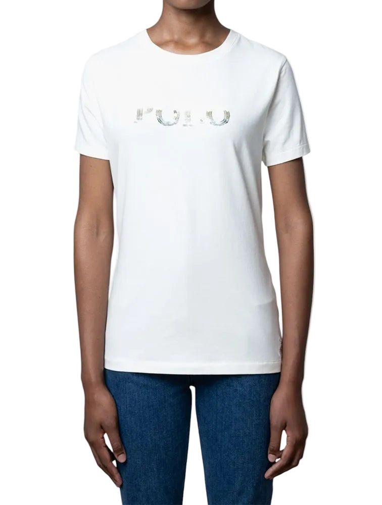 Polo T-Shirt Ladies Imbali Sequin Off White