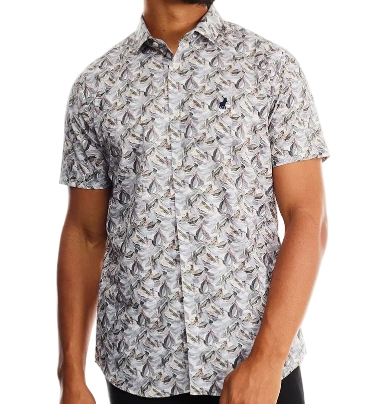 Polo Shirt Mens Short-Sleeve Floral Printed Aqua