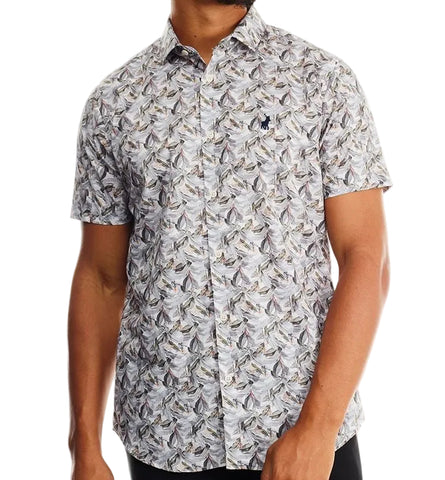 Polo Shirt Mens Short-Sleeve Floral Printed Aqua