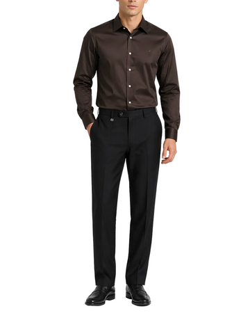 Polo Shirt Mens Long-Sleeve Essential Sateen Chocolate