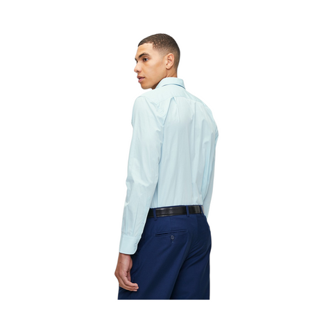 Polo Shirt Mens Long-Sleeve Relaxed Fit Pocket Light Blue