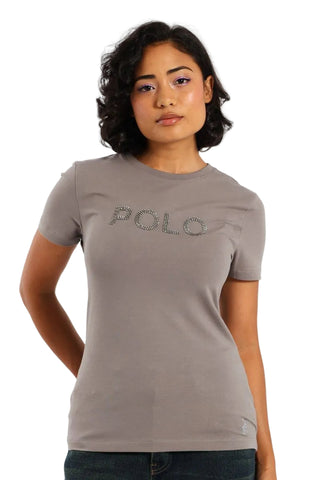 Polo T-Shirt Ladies Lily Beaded Lead Grey