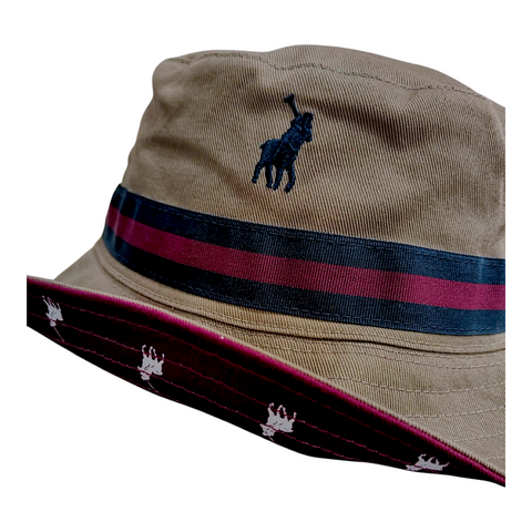 Polo Bucket Reversible Mononogram Stone/Burgandy/Navy
