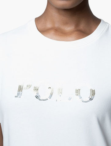 Polo T-Shirt Ladies Imbali Sequin Off White