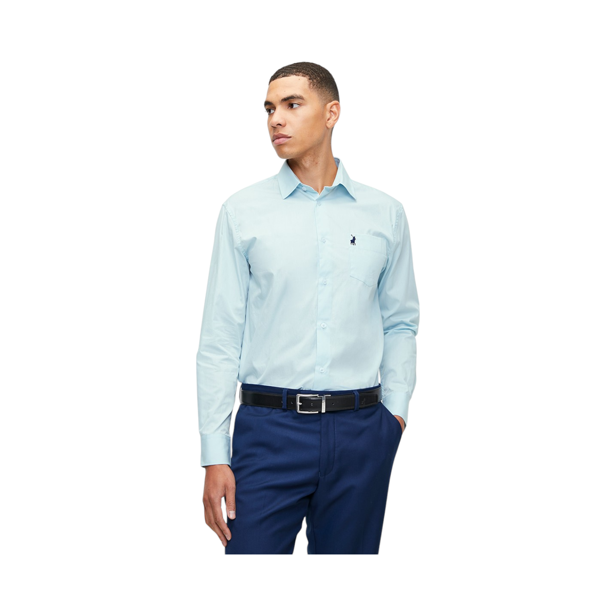 Polo Shirt Mens Long-Sleeve Relaxed Fit Pocket Light Blue