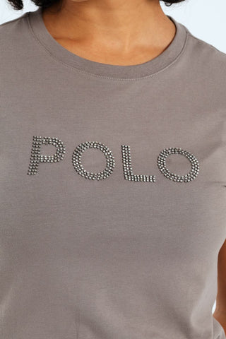 Polo T-Shirt Ladies Lily Beaded Lead Grey