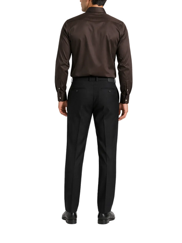 Polo Shirt Mens Long-Sleeve Essential Sateen Chocolate