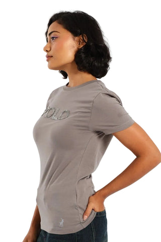 Polo T-Shirt Ladies Lily Beaded Lead Grey