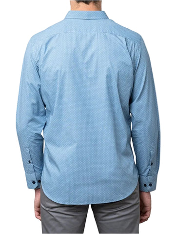 Polo Shirt Mens Long-Sleeve Dot Printed Blue