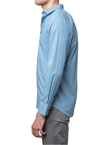Polo Shirt Mens Long-Sleeve Dot Printed Blue