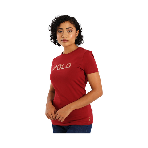 Polo T-Shirt Ladies Anele Embelished Chili Red