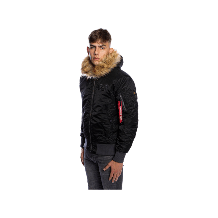 364 5B | The Alpha MA-1 VF Hooded CW Jacket in Black combines classic military style with modern functionality. This durable, water-resistant jacket offers superior warmth and versatile design for any weather.