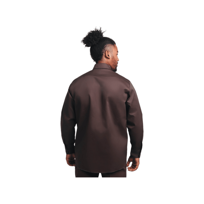 95 3B | The Dickies Shirt 847 Long Sleeve in Chocolate is a durable, comfortable work shirt made from a blend of polyester and cotton, featuring moisture-wicking properties, a relaxed fit, and twin chest pockets for functionality and style.