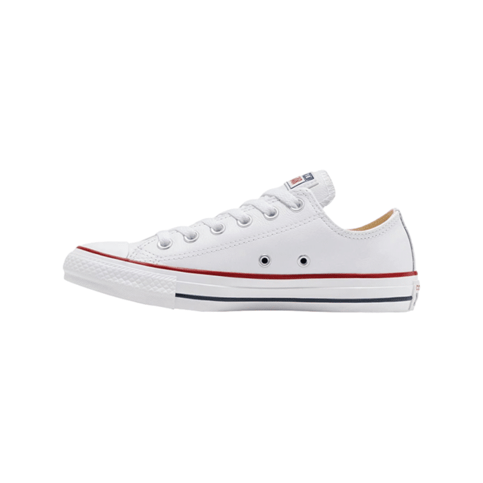 262 3A | The Converse Chuck Taylor Low Leather in White brings a sophisticated twist to the iconic sneaker, offering a timeless look with a premium feel. Crafted from high-quality leather, these low-tops deliver both durability and classic style, making them a versatile addition to any wardrobe.