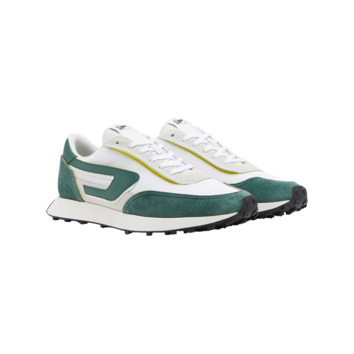 861 17A | The Diesel S-Racer LC in Bright White/Hunter Green offers a sleek and contemporary design, perfect for both casual and sporty looks. Its premium materials and vibrant color combination provide a standout style, ensuring you stay comfortable and stylish all day long.