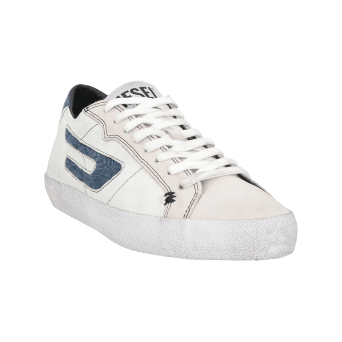 861 29A | The Diesel S-Leroji Low in White and Indigo offers a sleek, contemporary style with a touch of vintage flair. Combining premium materials and a refined color palette, these low-top sneakers provide both elegance and all-day comfort.