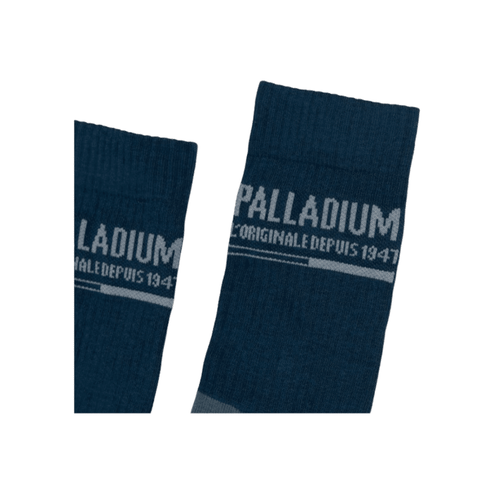 1031 5A Photoroom | The Palladium Shaft Socks in Tech Steel Blue with light blue stripes combine classic style with modern comfort, perfect for any occasion. Made from a premium blend of materials, these socks ensure durability and a snug fit, providing both aesthetic appeal and practical benefits.