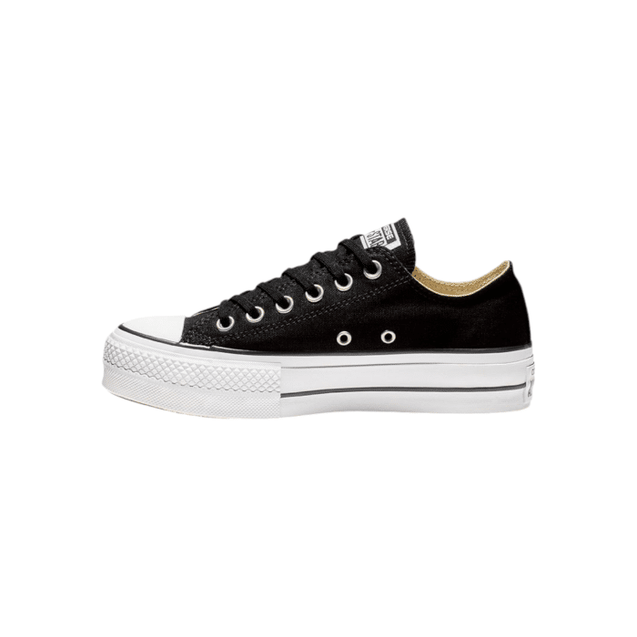 125 18A | Elevate your style with the Converse Chuck Taylor AS Lift Platform Low in Black, featuring a bold platform sole that adds a modern twist to the classic silhouette. The crisp white sole provides a striking contrast to the rich black upper, making these sneakers a must-have for any fashion-forward wardrobe.