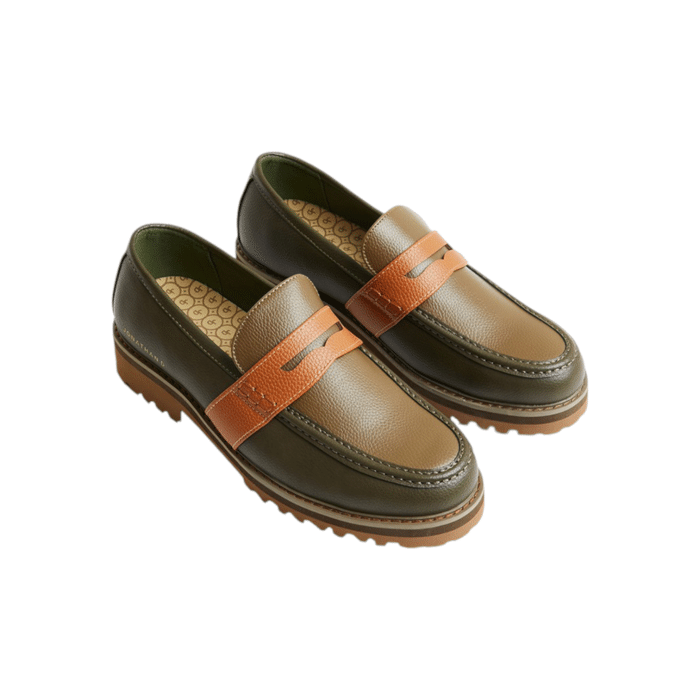 55 13B | Step into style with the Jonathan D Penny Moc PU Leather shoes in an eye-catching Hunter Green and Tan color combination. Crafted from high-quality PU leather, these shoes offer a sleek and sophisticated look, perfect for both casual and semi-formal occasions.