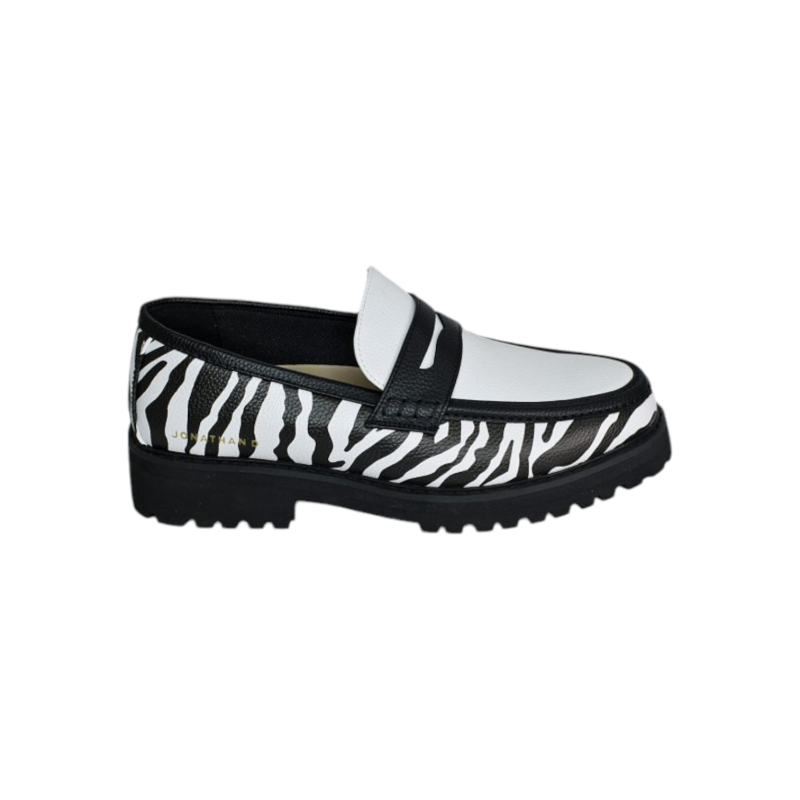 Jonathan D Penny Moc PU Zebra Print Black/White