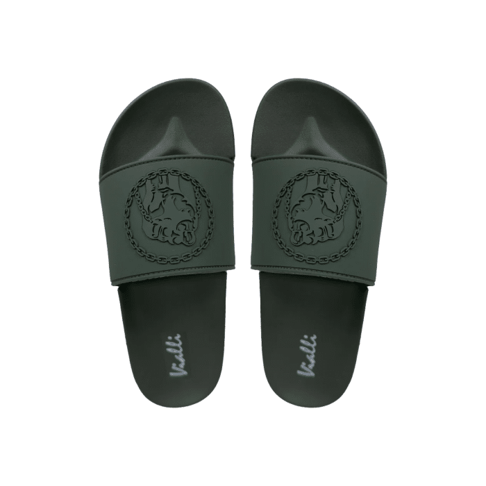 971 5B | The Vialli Slides Frigo in Vialli Slides Frigo Olive Green offer a sleek and minimalist design that effortlessly combines comfort with style, featuring a contoured footbed for optimal support. Crafted from high-quality materials, these slides are perfect for casual wear, providing durability and a sophisticated edge to any relaxed outfit.