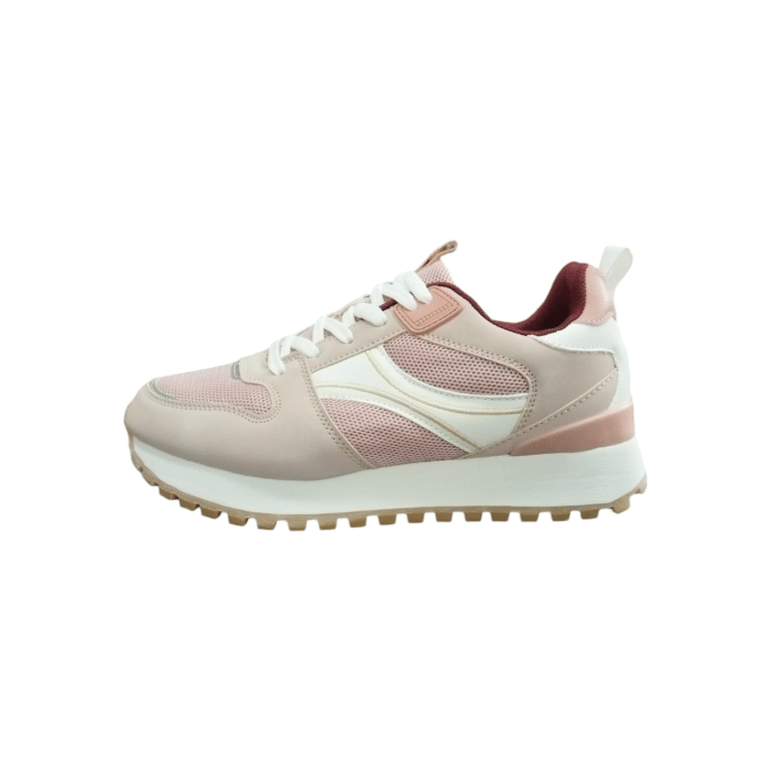 1033 4A | The Gino Paoli Dad Sneaker in Pink and White is a chic and versatile ladies' shoe that combines classic design with modern comfort. Its neutral tones effortlessly complement any casual or sporty outfit, while the cushioned sole ensures all-day support and ease with every step.