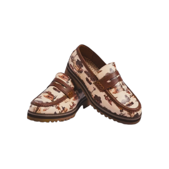 55 45A | Step into style with the Jonathan D Penny Moc PU Leather shoes in an eye-catching Western Print Brown color combination. Crafted from high-quality PU leather, these shoes offer a sleek and sophisticated look, perfect for both casual and semi-formal occasions.