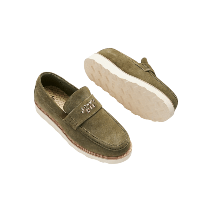 55 79D | The Jonathan D Douglas Slip On in Olive seamlessly blend sophistication and comfort, making them perfect for any occasion. Crafted with premium materials and a sleek design, these shoes offer unmatched durability and style.