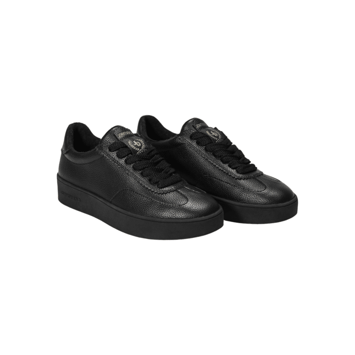 55 95C | The Jonathan D Cort Lace Up Sneaker PU Leather in Black color effortlessly combine sophistication and modern style, making them a versatile addition to any wardrobe. Crafted from high-quality PU Leather with a sleek detail, these shoes offer a polished look that's perfect for both formal occasions and smart-casual outfits.