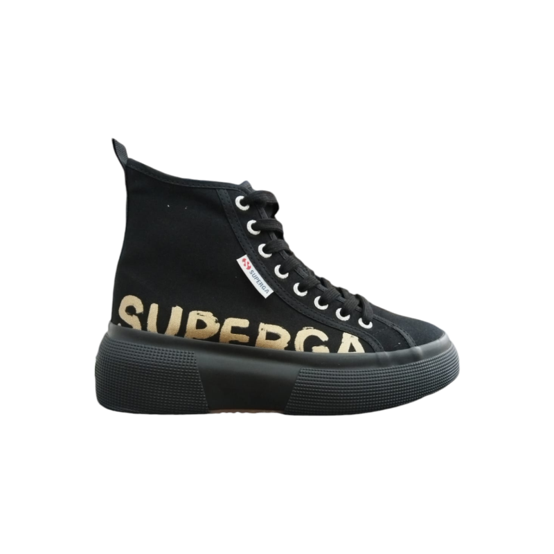 Superga 2596 Platform Bubble Mid Paint Lettering Black