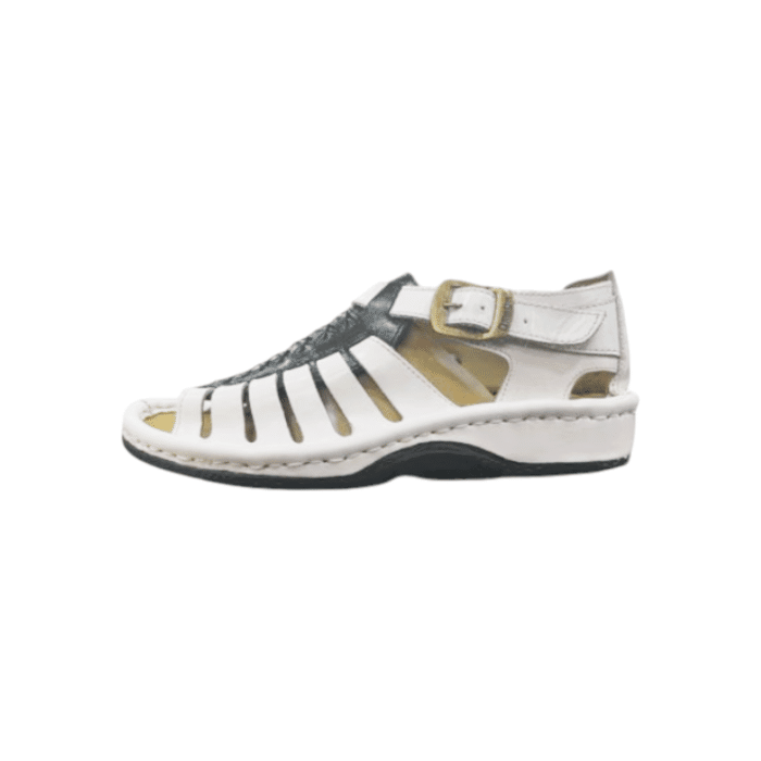 688 11A | The Omega Sandals Apron in Soft Saddle White offer a bold, earthy tone that brings a natural warmth to your footwear collection. Designed for both style and comfort, these sandals feature a robust yet lightweight construction, making them perfect for long summer walks or casual outings.