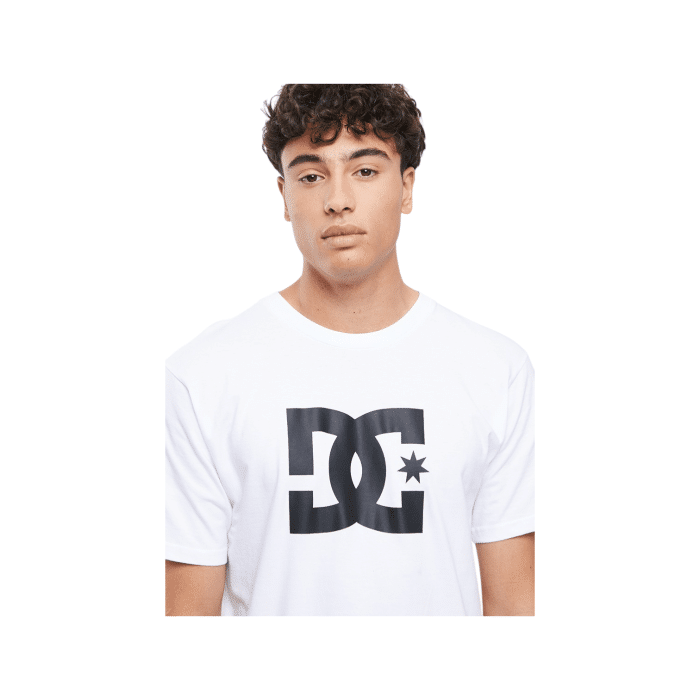 1090 2C | The DC Shoes T Shirt Star Logo Short Sleeve in White-Black blends comfort and style effortlessly, featuring a bold black DC star logo against a crisp white background for a sharp, urban look. Made from 100% premium cotton, this tee provides a soft, breathable feel perfect for all-day wear and versatile layering across seasons. Its relaxed fit and classic crew neck design make it easy to pair with jeans, shorts, or jackets, making it an essential piece for anyone who values durable, skate-inspired fashion with a modern edge.