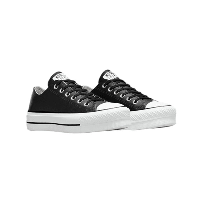 125 23b | Elevate your style with the Converse Chuck Taylor AS Lift Leather Platform Low in Black, featuring a bold platform sole that adds a modern twist to the classic silhouette. The crisp white sole provides a striking contrast to the rich black upper, making these sneakers a must-have for any fashion-forward wardrobe.