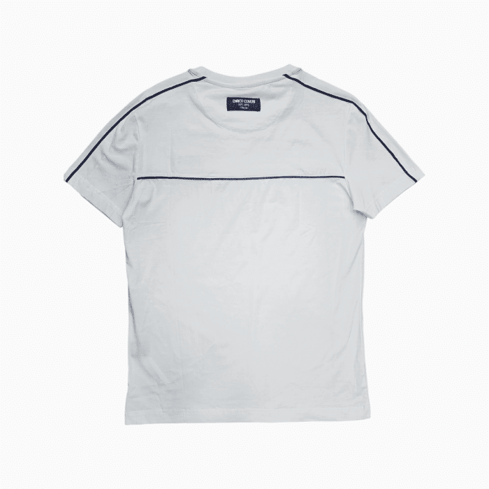 559 145A | The Enrico Coveri 1 Stripe T-Shirt in White with striking Blue Detailing is the perfect blend of style and comfort, featuring a minimalist design that showcases a bold blue stripe across the chest for an eye-catching contrast. Made from high-quality, breathable fabric, this t-shirt ensures all-day comfort while maintaining a flattering fit, making it an ideal choice for casual outings or relaxed gatherings. With its classic crew neck and versatile color scheme, this t-shirt pairs effortlessly with jeans, shorts, or chinos, allowing you to create a variety of stylish looks with ease.