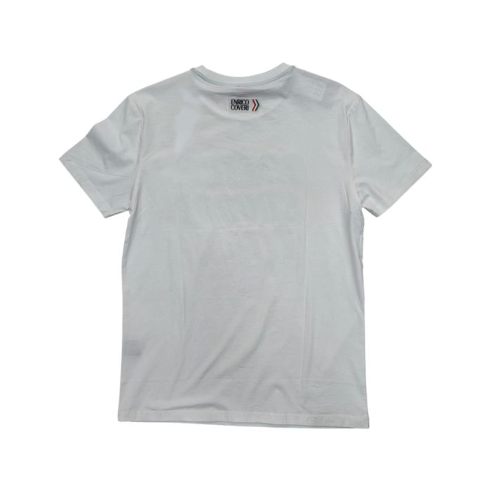 559 147 B | The <strong>Enrico Coveri T-Shirt with Triple Logo in White</strong> combines clean design with a bold touch, featuring a unique triple-stacked logo that adds modern flair to the classic white tee. Made from high-quality, breathable fabric, this shirt offers all-day comfort while maintaining a flattering, slim-fit silhouette that works for a variety of occasions. Its crisp white color and striking logo make it versatile enough to pair with casual outfits or layer under jackets for a more polished, stylish look.